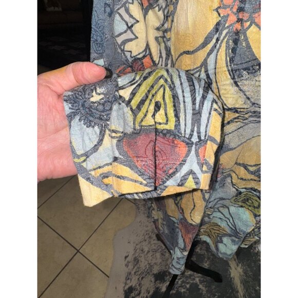 Ali Miles Floral V-Neck Tunic Top Soft Multicolor Asymmetrical Tie Front Casual - Picture 9 of 10